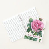Rosa Blume mit grünem Blätter Monogramm Notizblock (Innenseite)