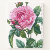 Rosa Blume mit grünem Blätter Monogramm Notizblock (Rückseite)