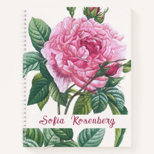 Rosa Blume mit grünem Blätter Monogramm Notizblock