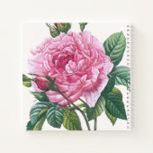 Rosa Blume mit grünem Blätter Monogramm Notizblock (Rückseite)