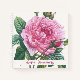 Rosa Blume mit grünem Blätter Monogramm Notizblock