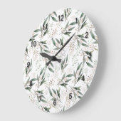 Rosa Blume mit grünem Blattgummi Große Wanduhr (Winkel)