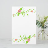 Rosa Blume mit grünem Weinstock Briefpapier (Stehend Vorderseite)