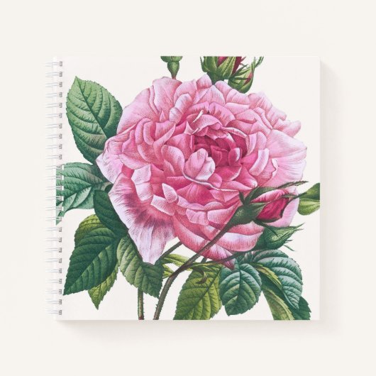 Rosa Blume mit grünen Blätter Notizblock (Vorderseite)