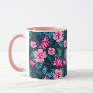 Rosa Blume mit grünen Blätter Partern-79066 Tasse