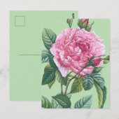 Rosa Blume mit grünen Blätter Postkarte (Vorne/Hinten)