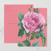 Rosa Blume mit grünen Blätter Postkarte (Vorne/Hinten)
