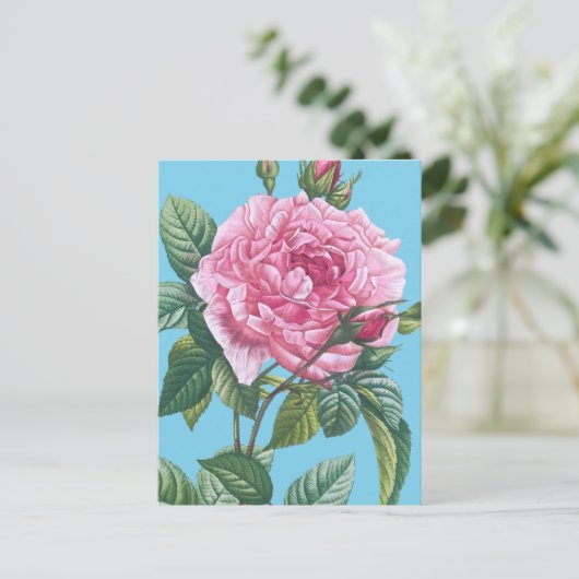 Rosa Blume mit grünen Blätter Postkarte (Stehend Vorderseite)