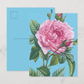 Rosa Blume mit grünen Blätter Postkarte (Vorne/Hinten)