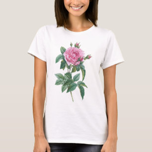 Rosa Blume mit grünen Blätter T-Shirt