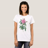 Rosa Blume mit grünen Blätter T-Shirt (Vorne ganz)