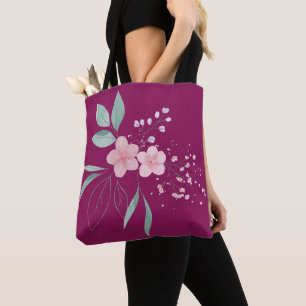 Rosa Blume mit grünen Blätter Tasche