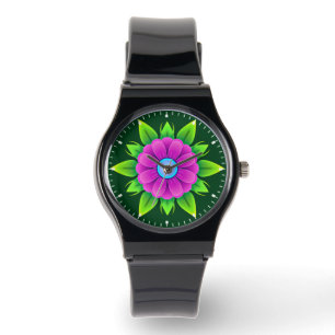 Rosa Blume mit grünen Blättern-23856 Armbanduhr