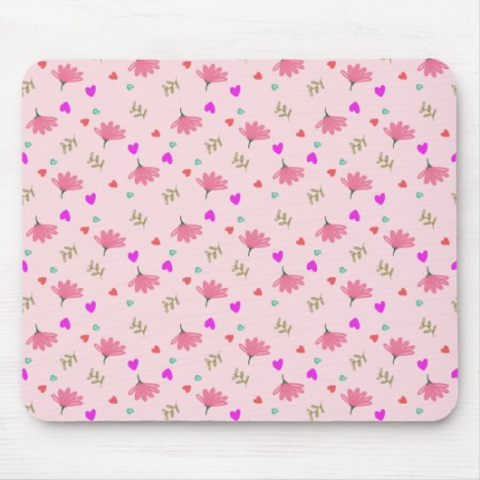 Rosa Blume mit Herz Mousepad (Vorne)