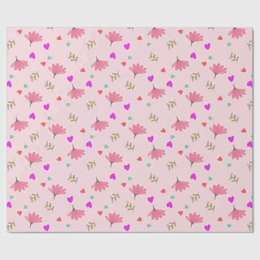 Rosa Blume mit Herz-Umschlagpapier Geschenkpapier (Flach)