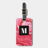 Rosa Blume mit Monogramm Gepäckanhänger (Vorderseite vertikal)