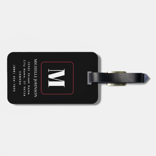 Rosa Blume mit Monogramm Gepäckanhänger (Rückseite horizontal)