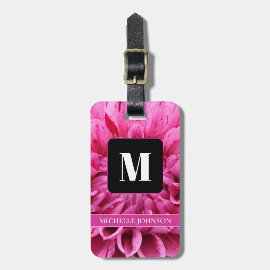 Rosa Blume mit Monogramm Gepäckanhänger (Vorderseite vertikal)