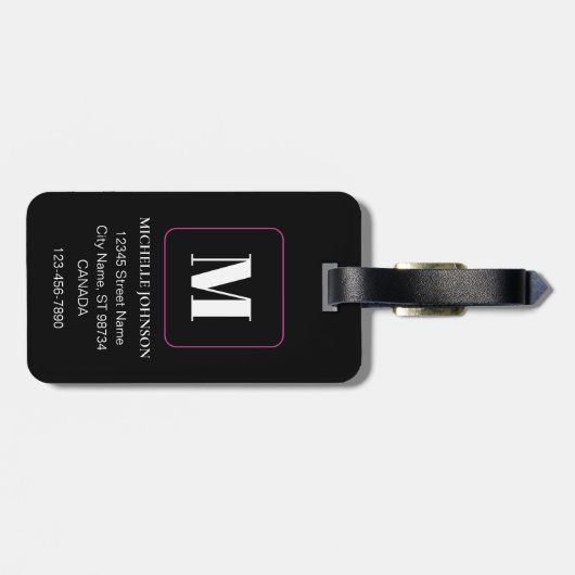 Rosa Blume mit Monogramm Gepäckanhänger (Rückseite horizontal)