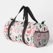 Rosa Blume Mit Monogramm Klein Duffle Bag (Rechte Ecke)