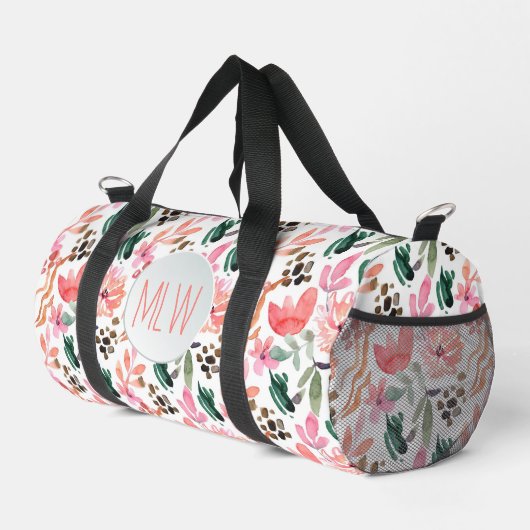 Rosa Blume Mit Monogramm Klein Duffle Bag (Rechte Ecke)