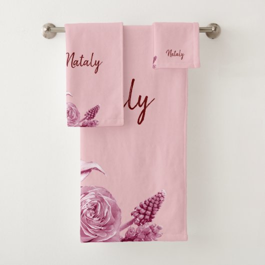 Rosa Blume mit Namen Badhandtuch Set (Insitu)