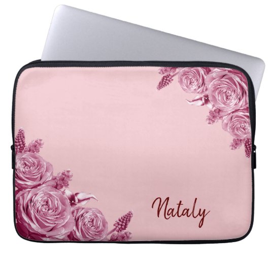 Rosa Blume mit Namen Laptopschutzhülle (Vorderseite)