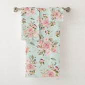 Rosa Blume mit rosa Wasserfarbe Muster Badhandtuch Set (Insitu)