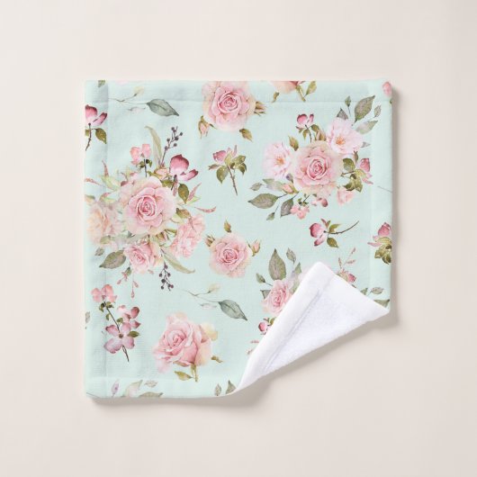 Rosa Blume mit rosa Wasserfarbe Muster Badhandtuch Set (Waschlappen)