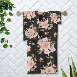 Rosa Blume mit rosa Wasserfarbe Muster Badhandtuch Set