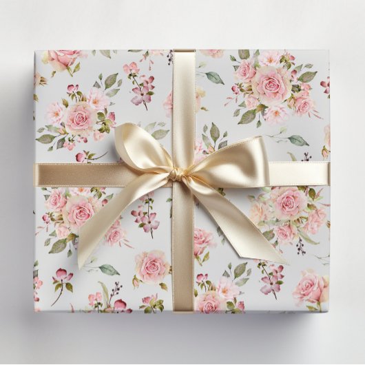 Rosa Blume mit rosa Wasserfarbe Muster Geschenkpapier Set