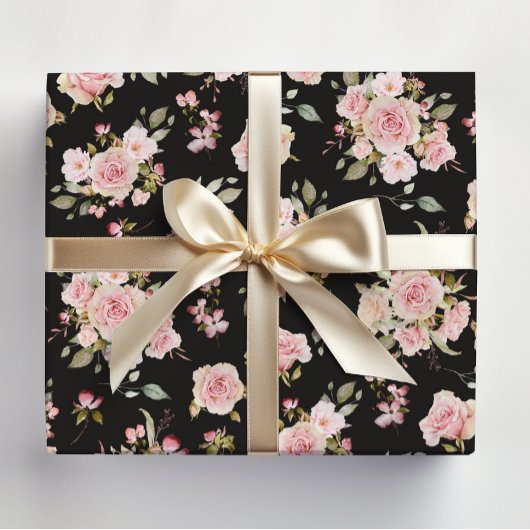 Rosa Blume mit rosa Wasserfarbe Muster Geschenkpapier Set