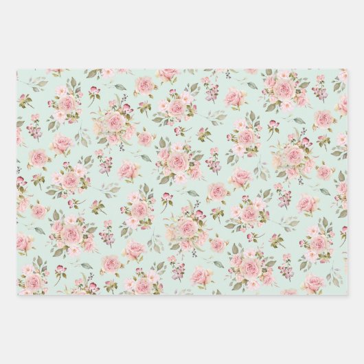 Rosa Blume mit rosa Wasserfarbe Muster Geschenkpapier Set (Vorderseite)