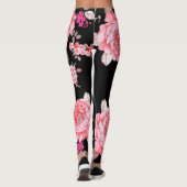 Rosa Blume mit schwarzem Hintergrund. Leggings (Rückseite)