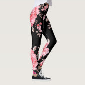 Rosa Blume mit schwarzem Hintergrund. Leggings (Rechts)