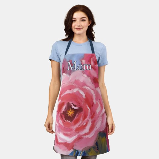 Rosa Blume mit Text Schürze (Getragen)