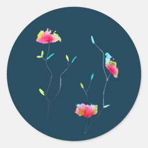 Rosa Blume Moderne, einfache japanische inspiriert Runder Aufkleber