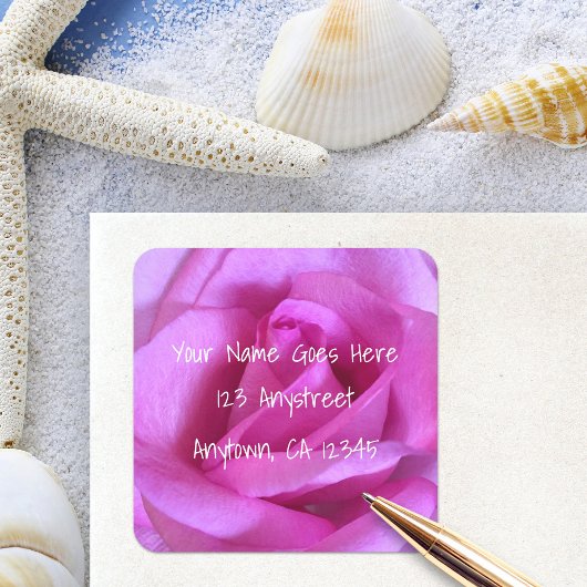 Rosa Blume Moderne Rücksendeadresse Quadratischer Aufkleber