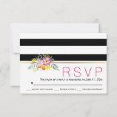 Rosa Blume Moderne Streifen Blumen Hochzeit RSVP (Vorderseite)