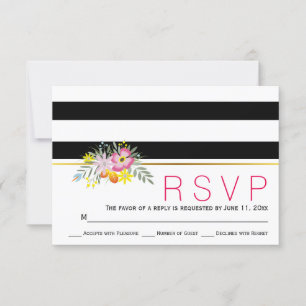 Rosa Blume Moderne Streifen Blumen Hochzeit RSVP Karte