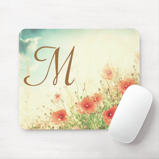 Rosa Blume Monogram, Initial Mouse Pad Mousepad (Mit Mouse)
