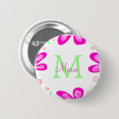 Rosa Blume Monogramm mit dem Buchstaben Grün Button (Vorne & Hinten)