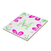 Rosa Blume Monogramm mit dem Buchstaben Grün Fliese (Seite)