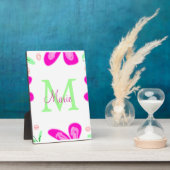 Rosa Blume Monogramm mit dem Buchstaben Grün Fotoplatte (Seite)