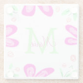 Rosa Blume Monogramm mit dem Buchstaben Grün Glasuntersetzer (Rückseite)