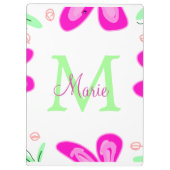 Rosa Blume Monogramm mit dem Buchstaben Grün Klemmbrett (Rückseite)