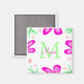 Rosa Blume Monogramm mit dem Buchstaben Grün Magnet (Vorderseite/Rückseite)
