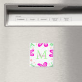 Rosa Blume Monogramm mit dem Buchstaben Grün Magnet (In Situ (Geschirrspüler))