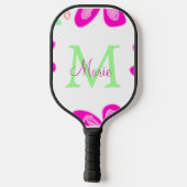 Rosa Blume Monogramm mit dem Buchstaben Grün Pickleball Schläger (Rückseite)