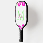 Rosa Blume Monogramm mit dem Buchstaben Grün Pickleball Schläger (Links)